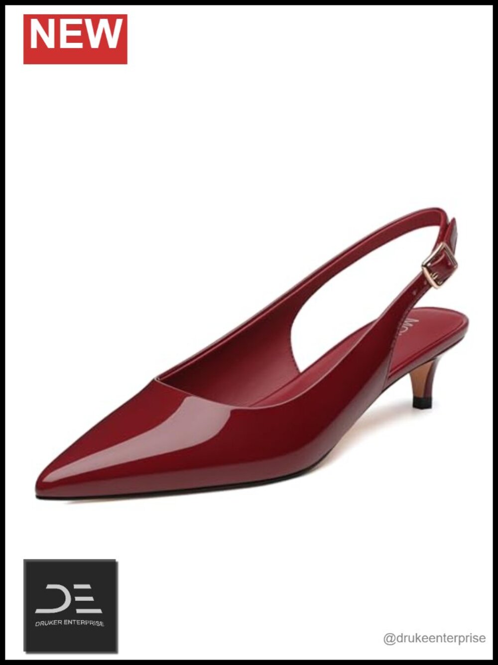 Women's Slingback Kitten Heels Pointed Toe Patent Leather Low Heel Pumps